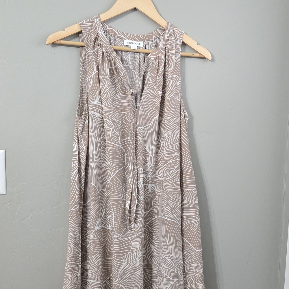 Prologue Tiered Maxi Dress Medium Taupe Floral Sleeveless Boho Hi-Low Flowy M - Picture 4 of 6